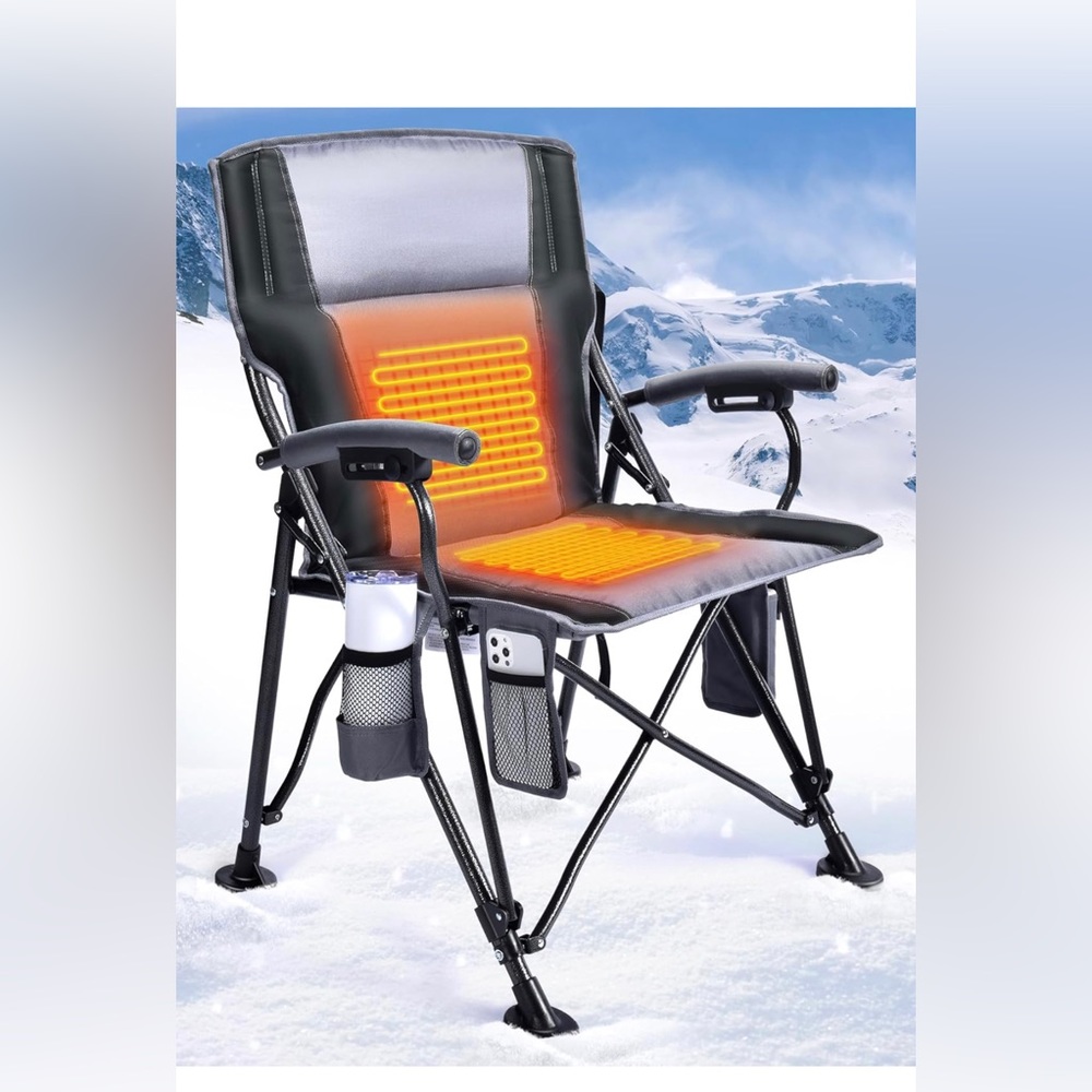 Heated Camping Chair for Adults, Heats Back and Seat, 3 Heat Levels, Fully Padde